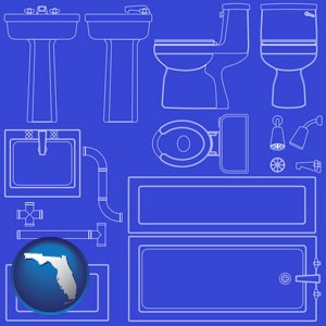 a bathroom fixtures blueprint - with Florida icon
