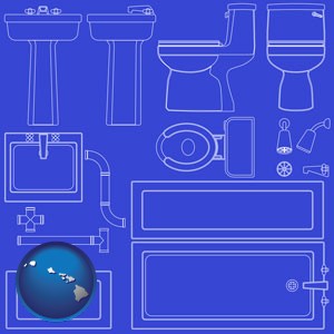 a bathroom fixtures blueprint - with Hawaii icon