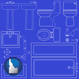a bathroom fixtures blueprint - with Idaho icon
