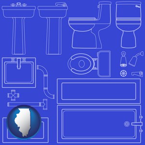 a bathroom fixtures blueprint - with Illinois icon