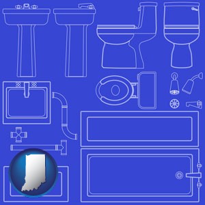 a bathroom fixtures blueprint - with Indiana icon