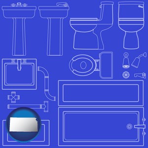 a bathroom fixtures blueprint - with Kansas icon