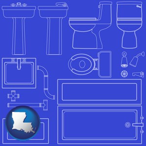 a bathroom fixtures blueprint - with Louisiana icon