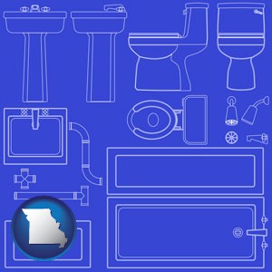 a bathroom fixtures blueprint - with Missouri icon