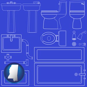 a bathroom fixtures blueprint - with Mississippi icon