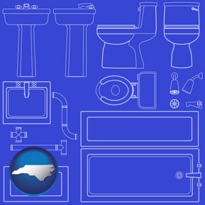 a bathroom fixtures blueprint - with North Carolina icon