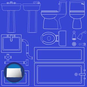 a bathroom fixtures blueprint - with North Dakota icon