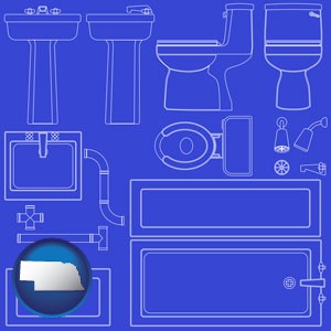 a bathroom fixtures blueprint - with Nebraska icon