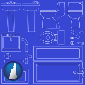 a bathroom fixtures blueprint - with New Hampshire icon