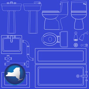 a bathroom fixtures blueprint - with New York icon