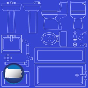 a bathroom fixtures blueprint - with Pennsylvania icon