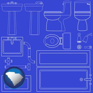 a bathroom fixtures blueprint - with South Carolina icon