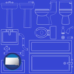 a bathroom fixtures blueprint - with South Dakota icon