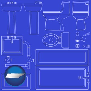 a bathroom fixtures blueprint - with Tennessee icon
