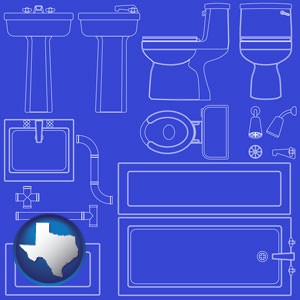 a bathroom fixtures blueprint - with Texas icon
