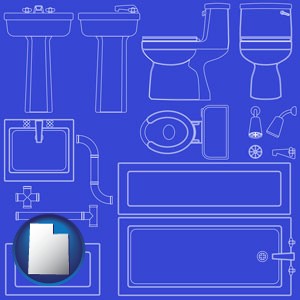 a bathroom fixtures blueprint - with Utah icon