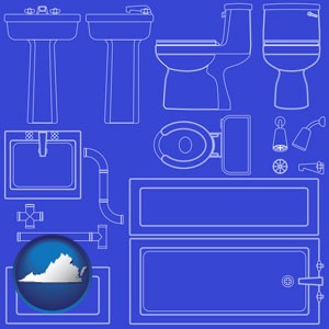 a bathroom fixtures blueprint - with Virginia icon