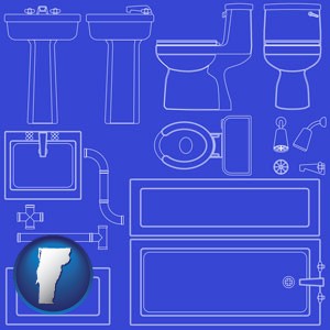 a bathroom fixtures blueprint - with Vermont icon
