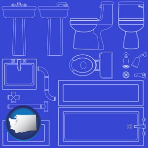 a bathroom fixtures blueprint - with Washington icon