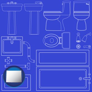 a bathroom fixtures blueprint - with Wyoming icon