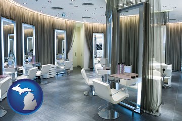 a beauty salon - with Michigan icon