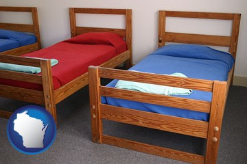 summer camp beds - with Wisconsin icon