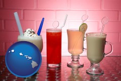 hawaii map icon and four beverages