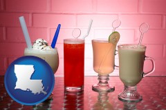louisiana map icon and four beverages