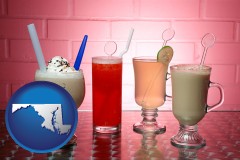 maryland map icon and four beverages
