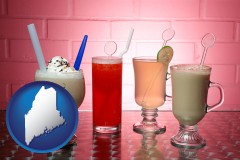 maine map icon and four beverages