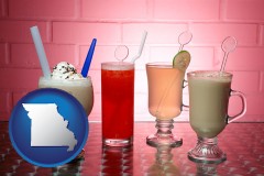 missouri map icon and four beverages