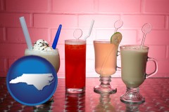 north-carolina map icon and four beverages