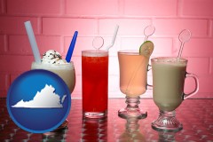 virginia map icon and four beverages