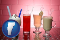 vermont map icon and four beverages