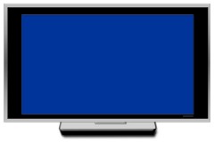 a big screen television with a blue screen