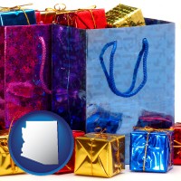az map icon and gift bags and boxes