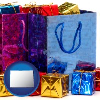 co map icon and gift bags and boxes