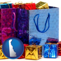 delaware map icon and gift bags and boxes