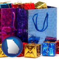 ga map icon and gift bags and boxes