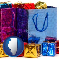 il map icon and gift bags and boxes