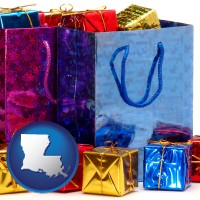 la map icon and gift bags and boxes