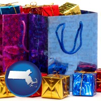 ma map icon and gift bags and boxes