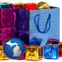mi map icon and gift bags and boxes