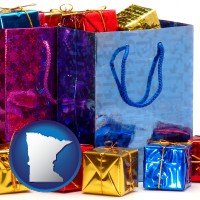 mn map icon and gift bags and boxes