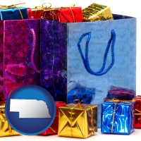 ne map icon and gift bags and boxes