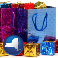 ny map icon and gift bags and boxes