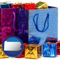 pa map icon and gift bags and boxes