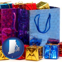 ri map icon and gift bags and boxes