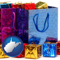 wv map icon and gift bags and boxes