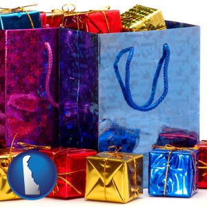 gift bags and boxes - with Delaware icon